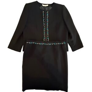 Tahari Arthur S Levine Black Skirt Suit Floral Embroidery 12 2 PC Formal Career